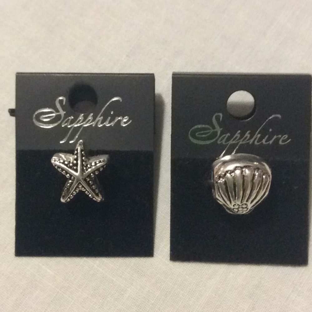 Sapphire Charms Starfish and Seashell Silver with black New